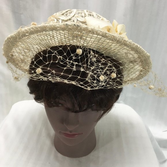 Ivory Eric Javits Straw Hat covered in Lace main image 6